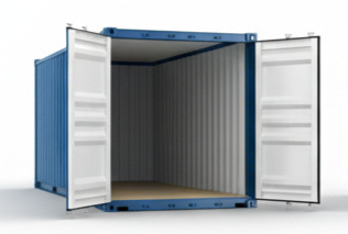 20ft blue self storage container with open doors at Boxxs site in Central Scotland